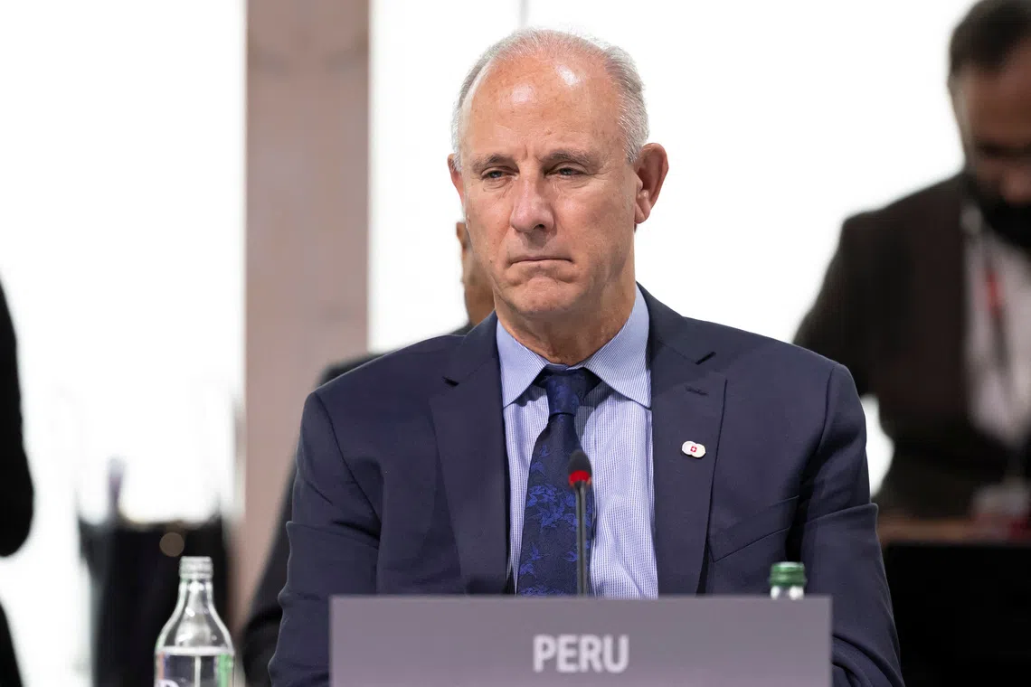 FILE PHOTO: Minister of Foreign Affairs Javier Gonzalez-Olaechea of Peru attends the plenary session during the Summit on peace in Ukraine, in Stansstad near Lucerne, Switzerland, June 16, 2024. URS FLUEELER/Pool via REUTERS/ File Photo