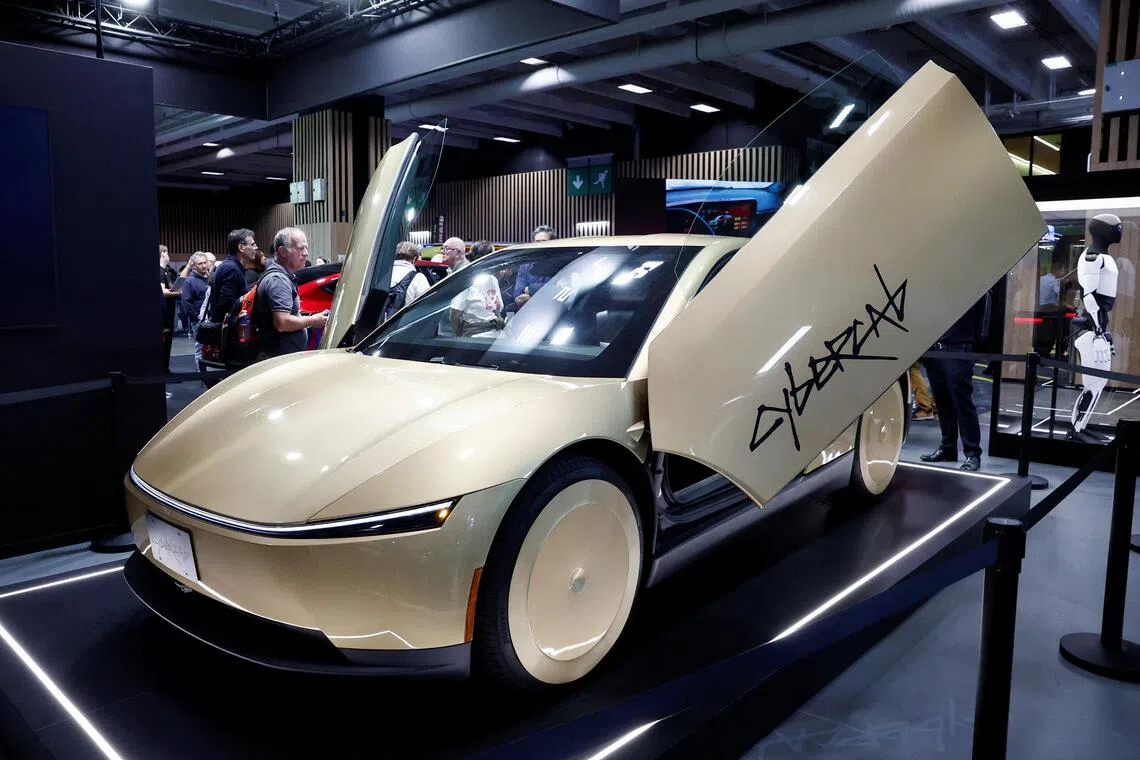 The Tesla Cybercab is completely self-driving and does not have a physical steering wheel.