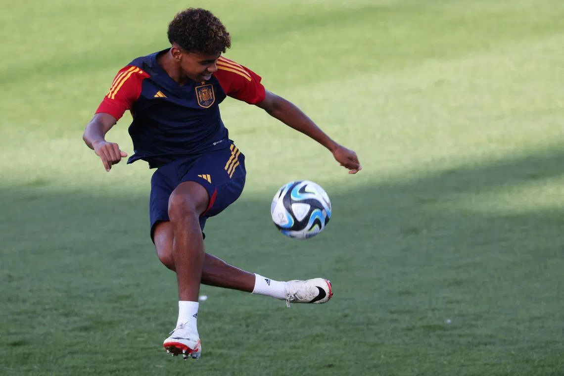 Forward Lamine Yamal, 16, attends a training session ahead of Spain's Euro 2024 qualifier against Georgia.