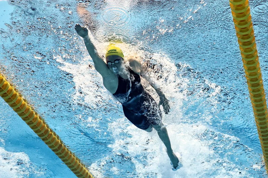 FILE PHOTO: Fukuoka 2023 World Aquatics Championships - Swimming - Marine Messe Fukuoka Hall A, Fukuoka, Japan - July 26, 2023 Australia's Ariarne Titmus in action during the women's 200m freestyle final REUTERS/Marko Djurica/File Photo