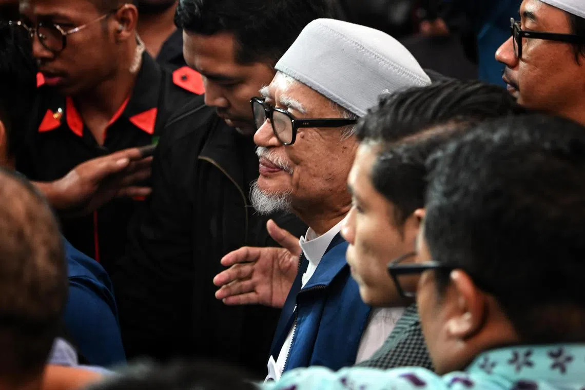PAS president Abdul Hadi Awang arrives as results stream in for Malaysia's 15th general election (GE15) at the Glenmarie Golf And Country Club in Kuala Lumpur on 19 Nov 2022.