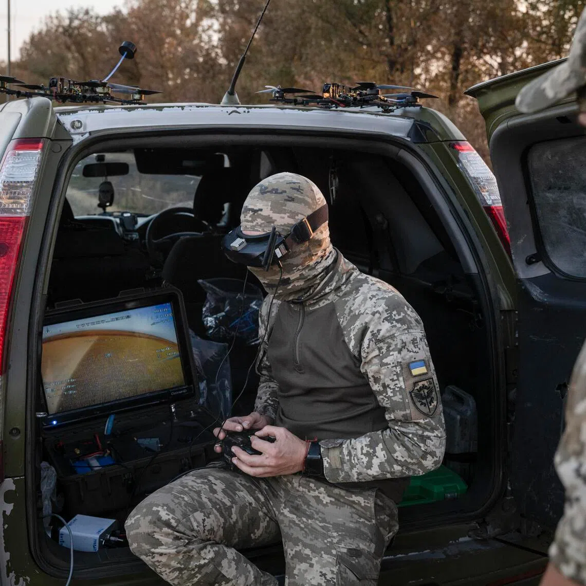 A Ukrainian drone operator testing a drone in the Donetsk region of Ukraine in 2024.