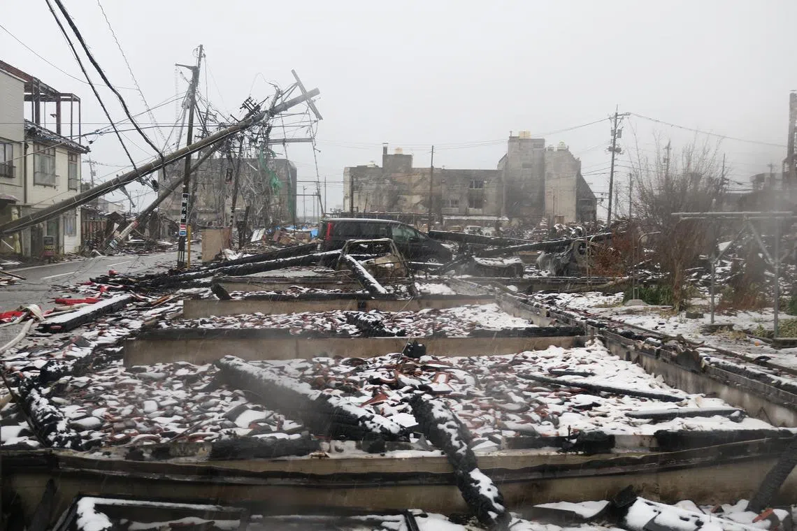 wsquake - Heavy snowfall in Wajima, one of the hardest-hit areas on Noto Peninsula in Ishikawa Prefecture, Japan, from the magnitude 7.6 New Year's Day earthquake, is a threat to relief and rescue efforts.

Credit: ST PHOTO: WALTER SIM