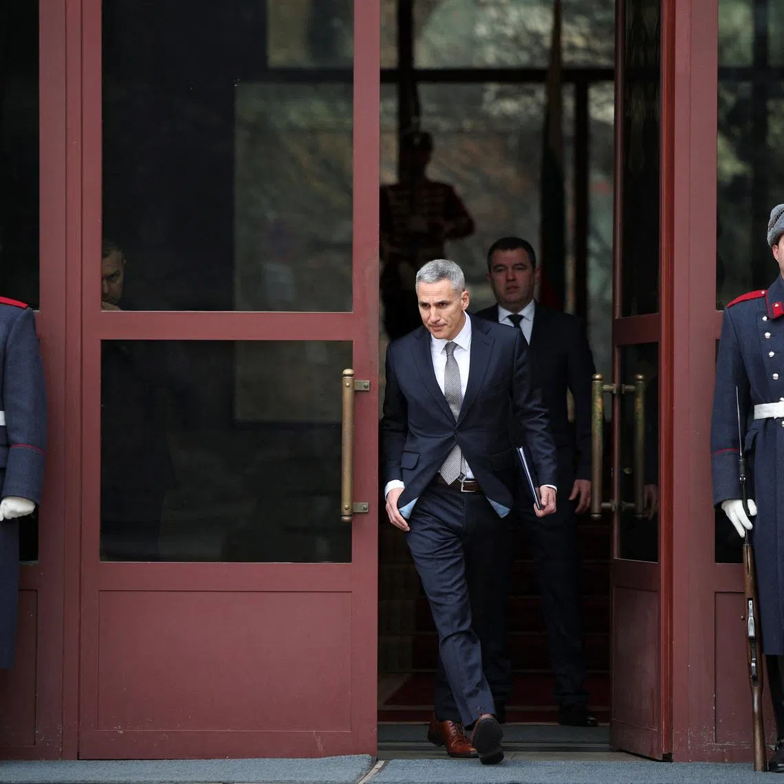 Newly appointed caretaker Prime Minister Andrey Gyurov leaves the presidential office after an official ceremony in Sofia, Bulgaria, February 12, 2026. REUTERS/Spasiyana Sergieva
