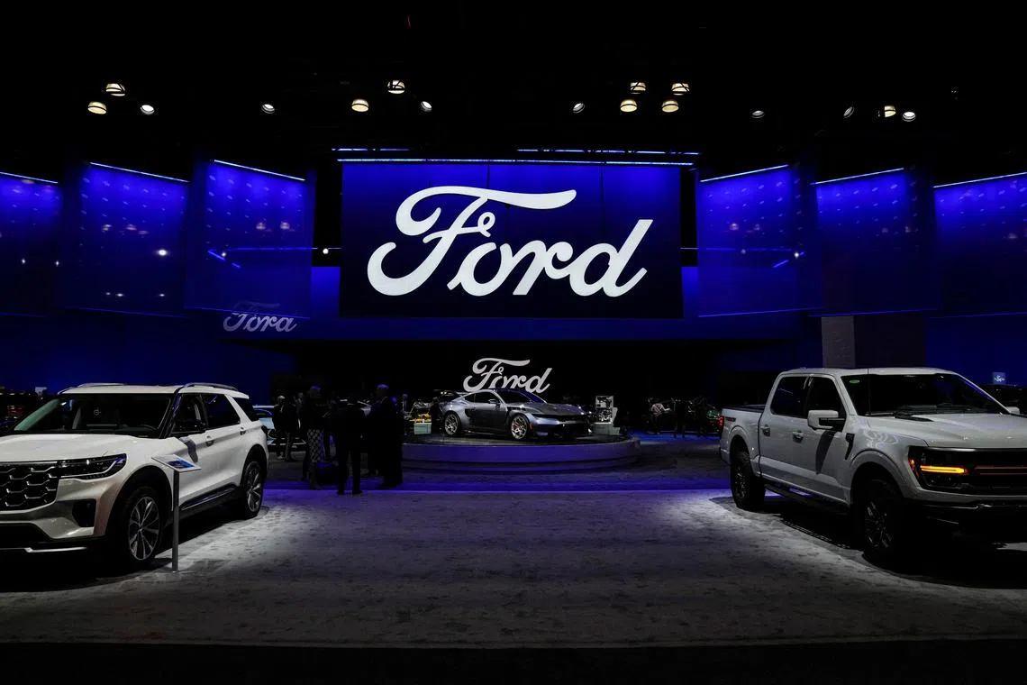 FILE PHOTO: Ford vehicles are displayed at the New York International Auto Show Press Preview, in Manhattan, New York City, U.S., March 27, 2024. REUTERS/David Dee Delgado/File Photo