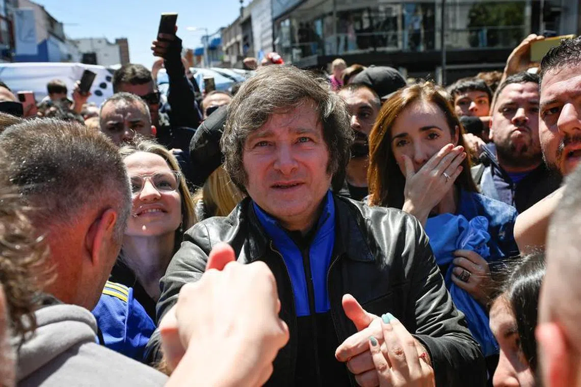 Argentina's presidential candidate radical libertarian Javier Milei campaigns, ahead of a second-round presidential election run-off between him and the ruling Peronist coalition's economy chief Sergio Massa, in Buenos Aires, Argentina November 4, 2023. REUTERS/Mariana Nedelcu/ File photo