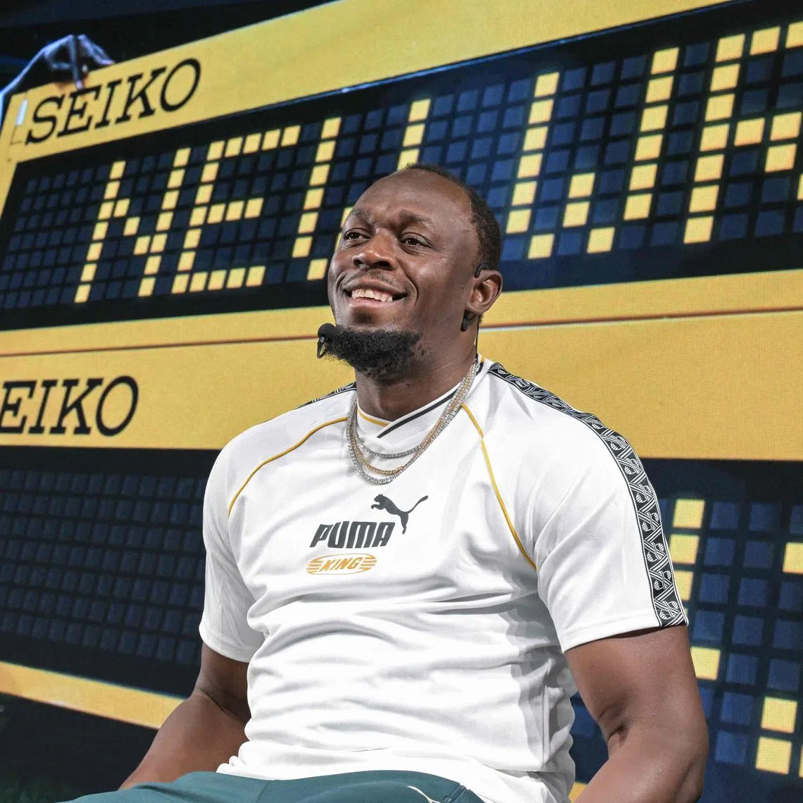 Legendary sprinter Usain Bolt speaks during a press conference in Tokyo on Sept 11, ahead of the start of the World Athletics Championships. 