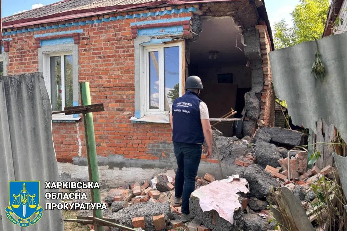 Pictures posted online showed homes in Balakliia, in Ukraine's northeastern Kharkiv region, reduced to rubble.
