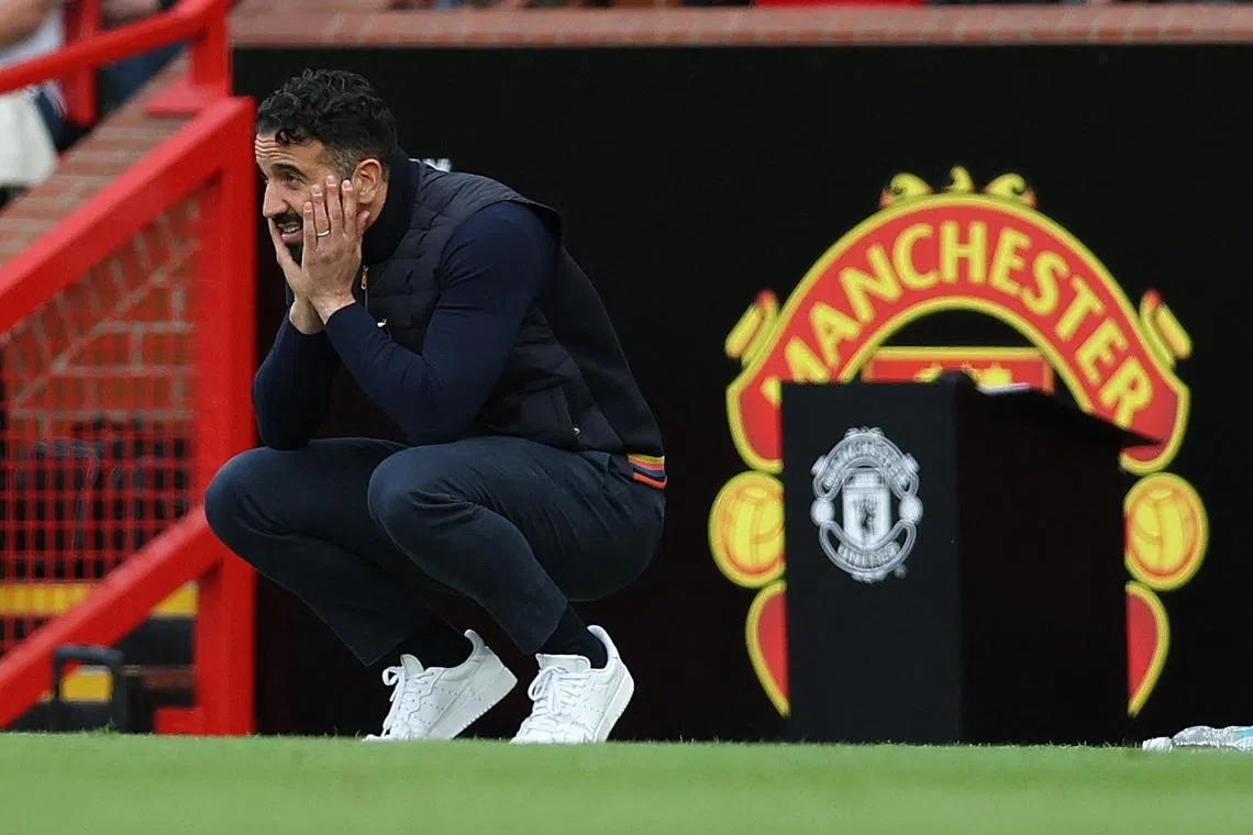 FILE PHOTO: Soccer Football - Premier League - Manchester United v Aston Villa - Old Trafford, Manchester, Britain - May 25, 2025 Manchester United manager Ruben Amorim reacts REUTERS/Chris Radburn/ File Photo