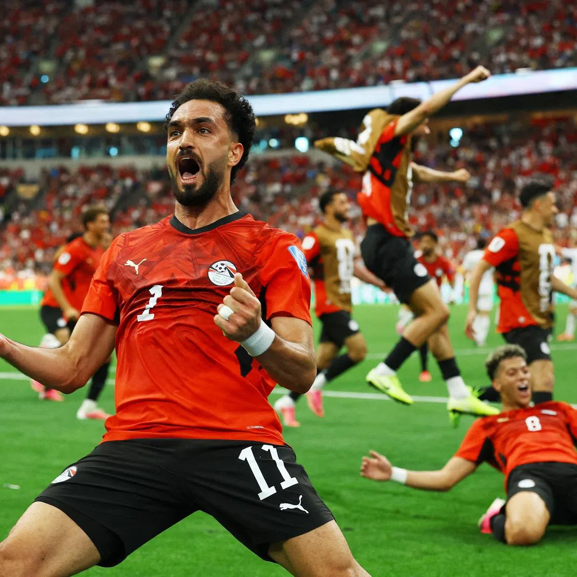 Soccer Football - FIFA World Cup 2026 - Group G - New Zealand v Egypt - BC Place, Vancouver, Canada - June 21, 2026 Egypt's Mostafa Zico celebrates their second goal, scored by Mohamed Salah REUTERS/Albert Gea