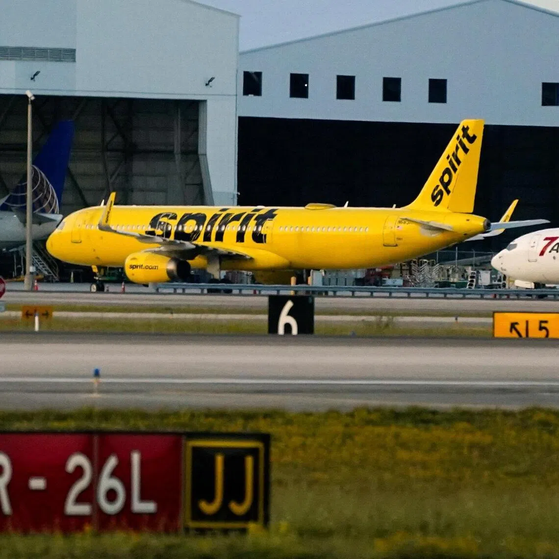 A Spirit Airlines aircraft sitting at Miami International Airport in Florida on May 2, 2026. 