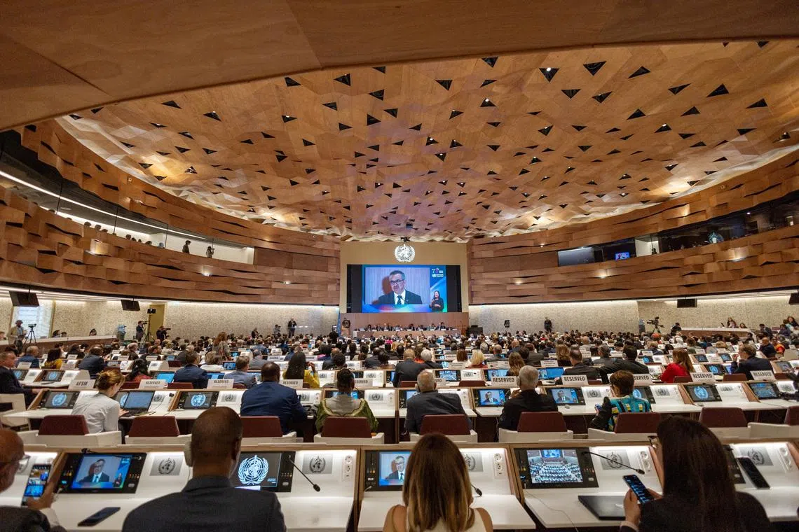 FILE PHOTO: Director-General of the World Health Organisation (WHO) Dr. Tedros Adhanom Ghebreyesus attends the World Health Assembly at the United Nations in Geneva, Switzerland, May 21, 2023. REUTERS/Denis Balibouse/File Photo