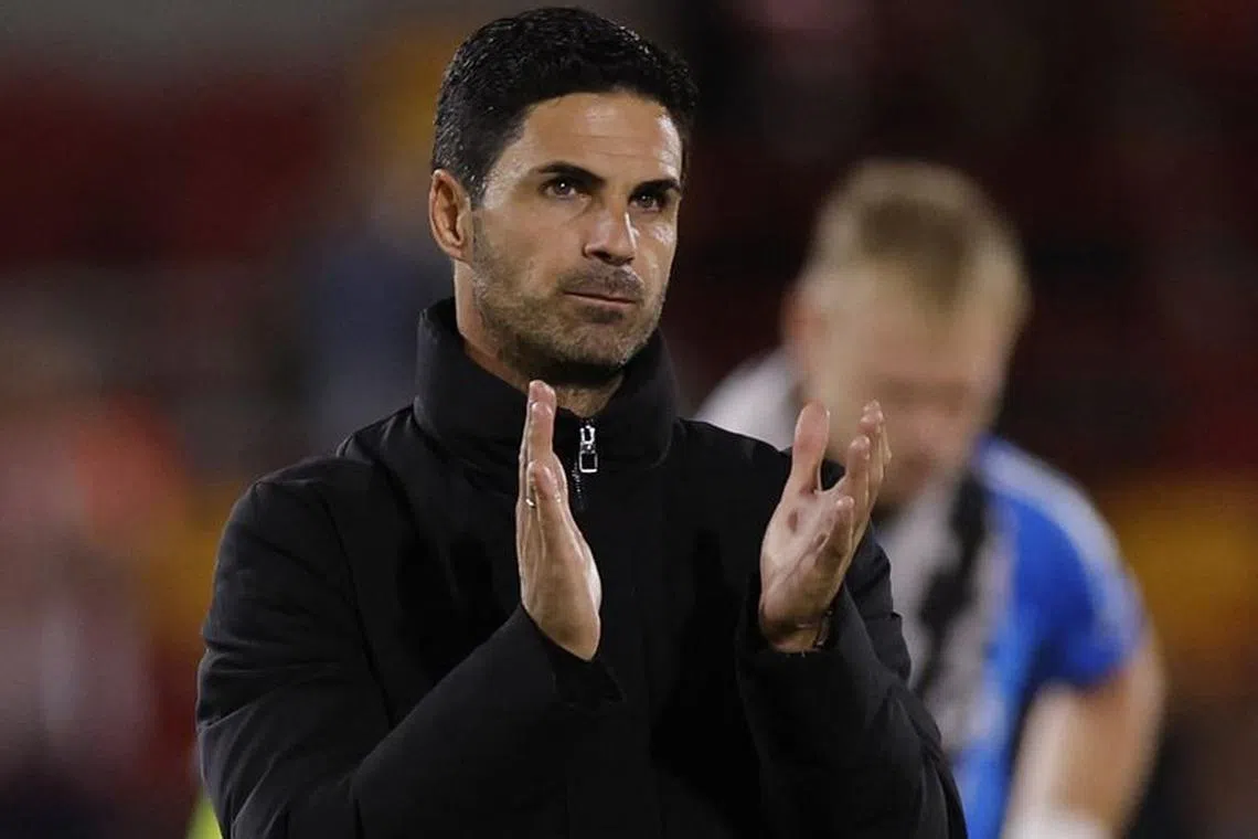 FILE PHOTO: Soccer Football - Carabao Cup - Third Round - Brentford v Arsenal - Brentford Community Stadium, London, Britain - September 27, 2023  Arsenal manager Mikel Arteta celebrates after the match Action Images via Reuters/Andrew Couldridge/File Photo