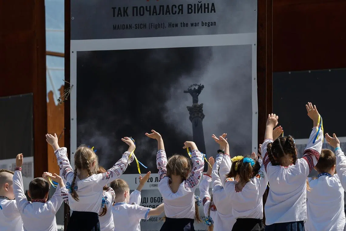Ukrainian children dance to make a clip to mark the upcoming International Day for Protection of Children.