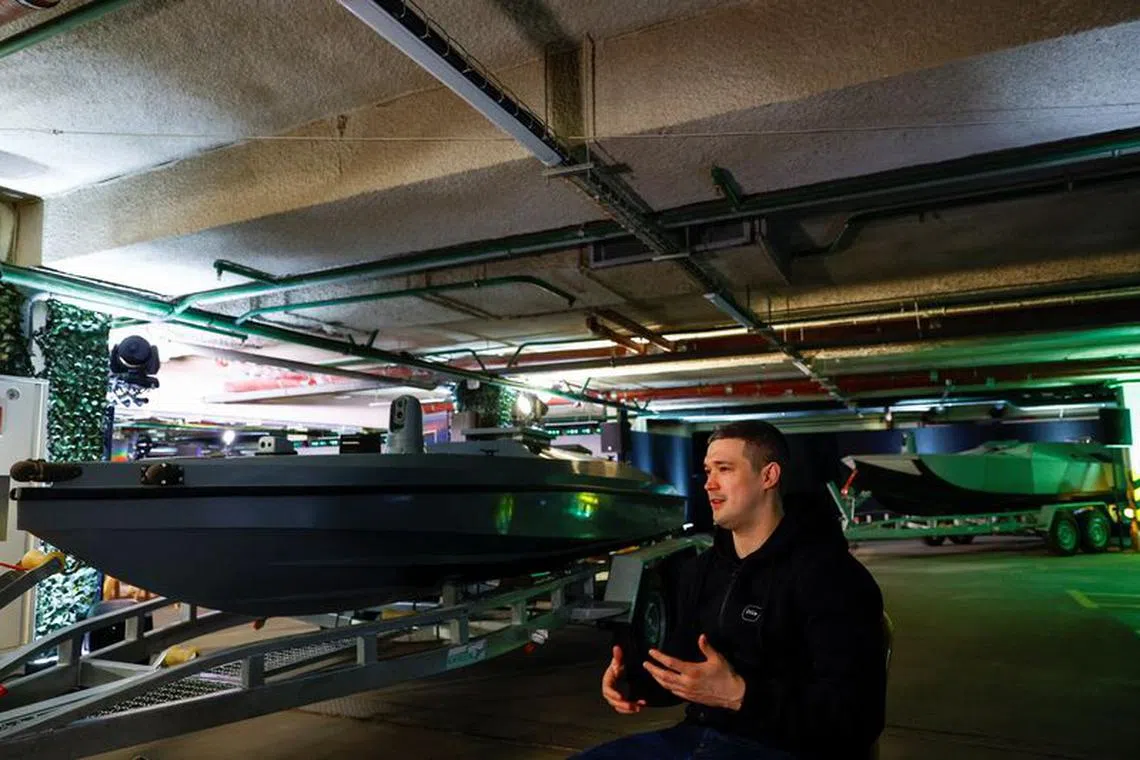 Mykhailo Fedorov, Deputy Prime Minister and Minister of Digital Transformation of Ukraine speaks during an interview with Reuters next to Magura unmanned marine vehicles, amid Russia's attack on Ukraine, in Kyiv, Ukraine February 3, 2024. REUTERS/Valentyn Ogirenko