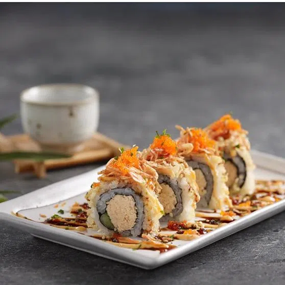 (Clockwise from top left) Sushi Tei's Sakura Ebi Salmon Roll, Sushi Kenshin's signature handroll, Sushi-GO's spring menu Sakura Tai Zanmai, Fat Cow's three wagyu nigiri.