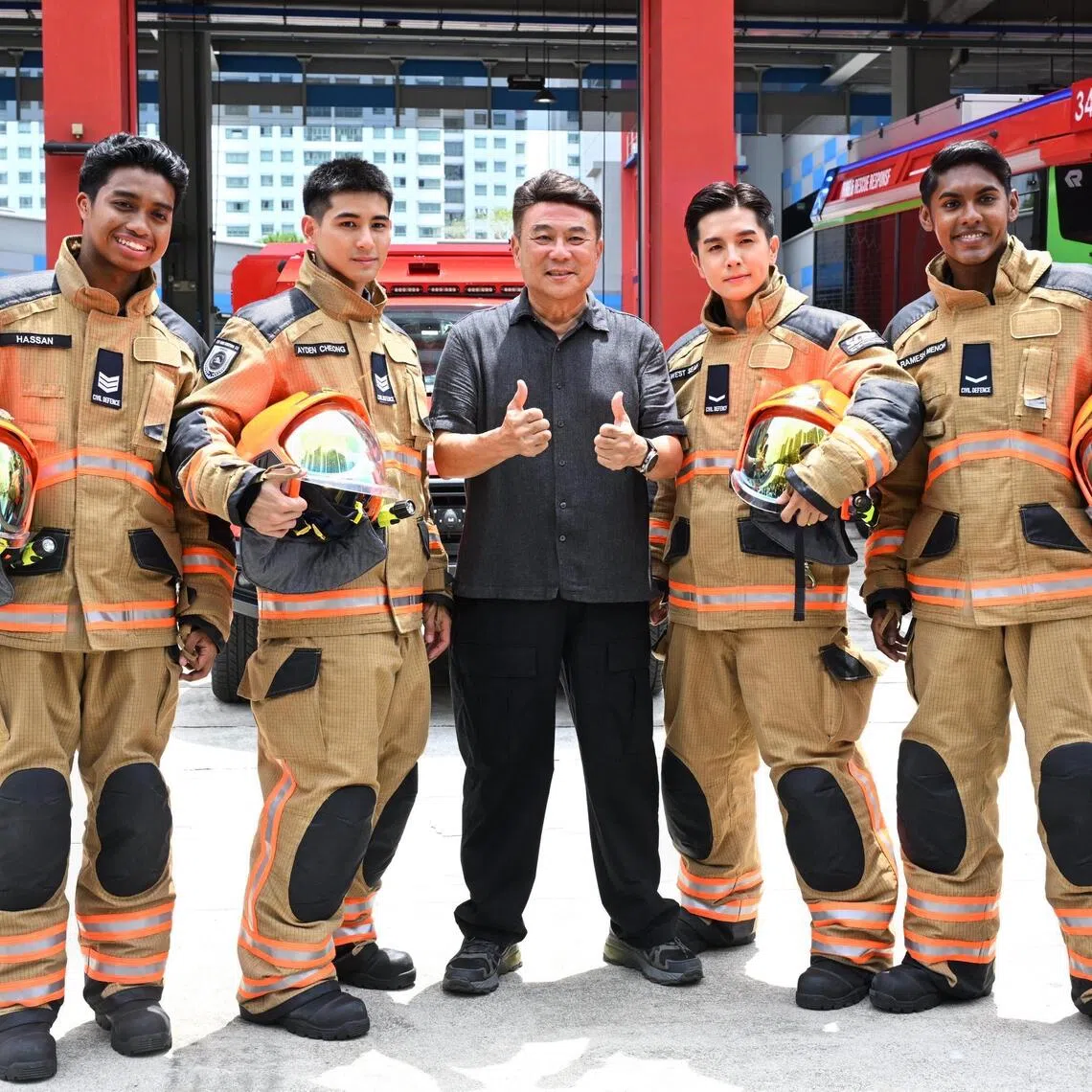 Local film-maker Jack Neo (centre) will remove newcomer Kiki Darling (far right) from his upcoming movie Ah Boys To Firefighters and recast his role.
