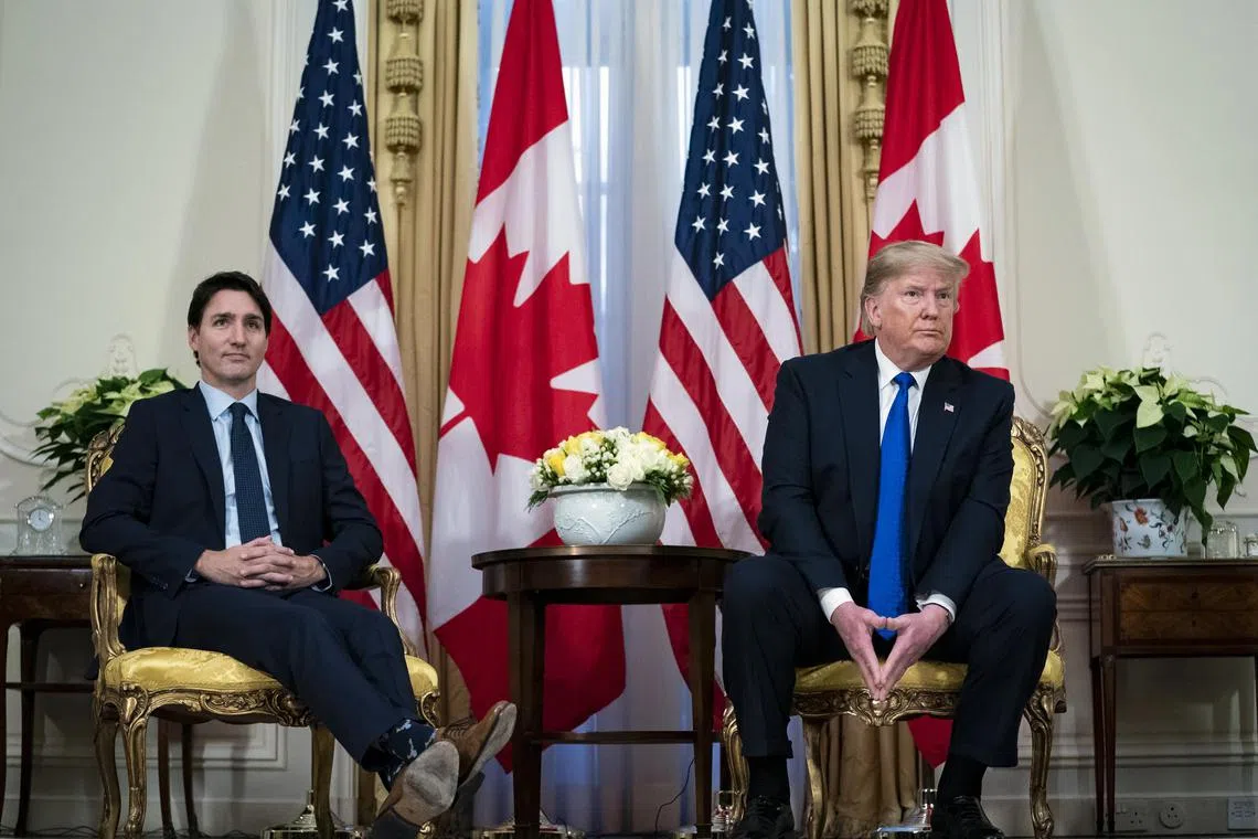 A 2019 photo showing then US president Donald Trump (right) meeting Canadian Prime Minister Justin Trudeau in London.