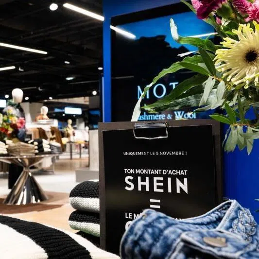 Asian e-commerce giant Shein's stall at the Bazar de l'Hotel de Ville (BHV) department store in Paris on Nov 4, 2025, on the eve of the opening of its first physical store in the city. 