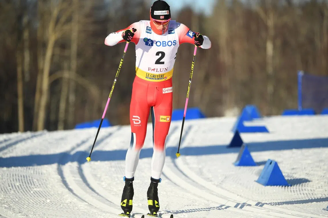Cross Country Skiing - FIS Cross Country World Cup - Falun, Sweden - January 31, 2021  Johannes Klaebo of Norway during the Men's Sprint Classic Qualification  Fredrik Sandberg/TT News Agency via REUTERS