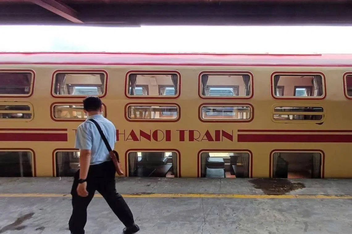 The train consists of five luxuriously designed double-decker seating carriages and two carriages reserved for check-in.