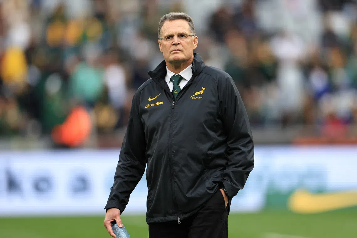 FILE PHOTO: South Africa head coach Rassie Erasmus on the pitch before a match REUTERS/Esa Alexander/File Photo