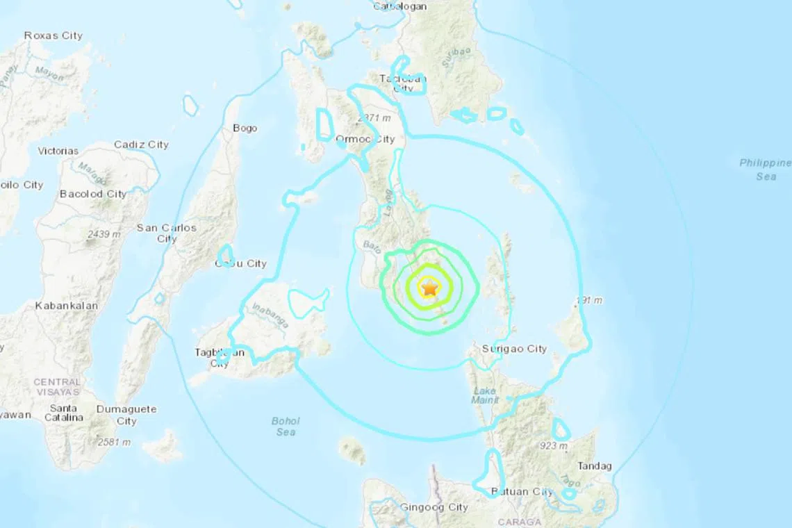 The offshore quake had a depth of 10 km and was off the town of San Francisco in Leyte province.