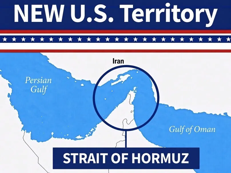 US President Donald Trump posted a map on his Truth Social platform showing the Strait of Hormuz as “NEW US Territory”.