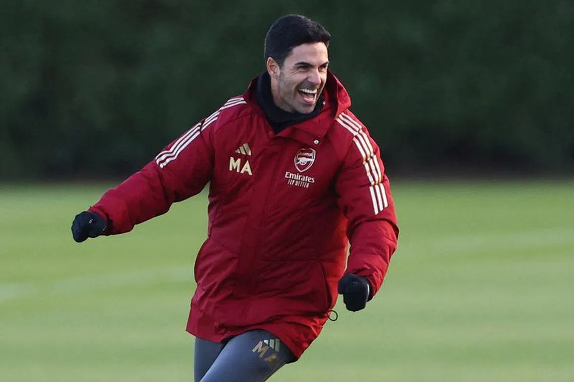 Soccer Football - Champions League - Arsenal Training - Arsenal Training Centre, London Colney, Britain - November 28, 2023 Arsenal manager Mikel Arteta during training Action Images via Reuters/Matthew Childs