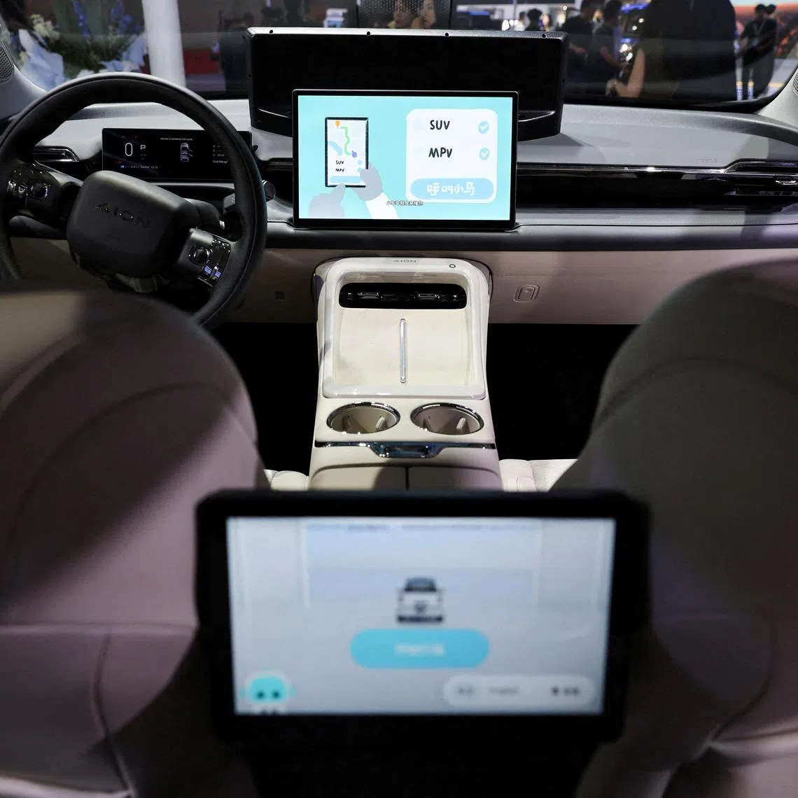 The interior of a Pony.ai Robotaxi is pictured at the Auto Shanghai show on April 24, 2025. 