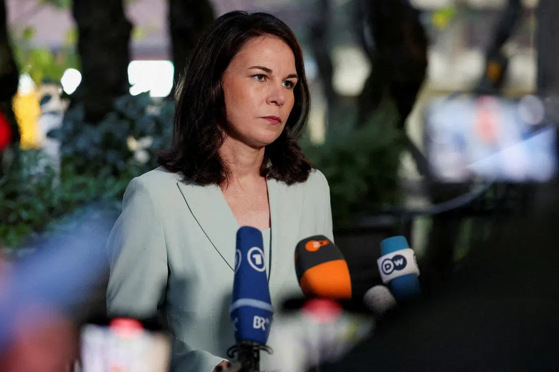 FILE PHOTO: German Foreign Minister Annalena Baerbock attends a press conference, as the G7 foreign ministers' meeting takes place in Fiuggi, Italy, November 25, 2024. REUTERS/Claudia Greco/File Photo
