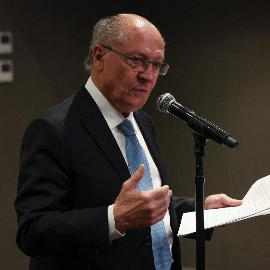 Brazil's Vice President Geraldo Alckmin speaks during a press conference at a hotel in Mexico City, Mexico, August 28, 2025. REUTERS/ Henry Romero