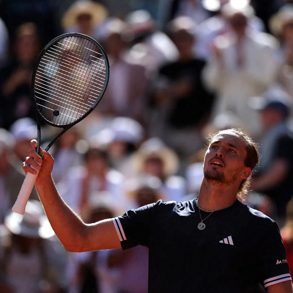 Tennis - French Open - Roland Garros, Paris, France - June 5, 2026 Germany's Alexander Zverev celebrates winning his semi final match against Czech Republic's Jakub Mensik REUTERS/Stephane Mahe