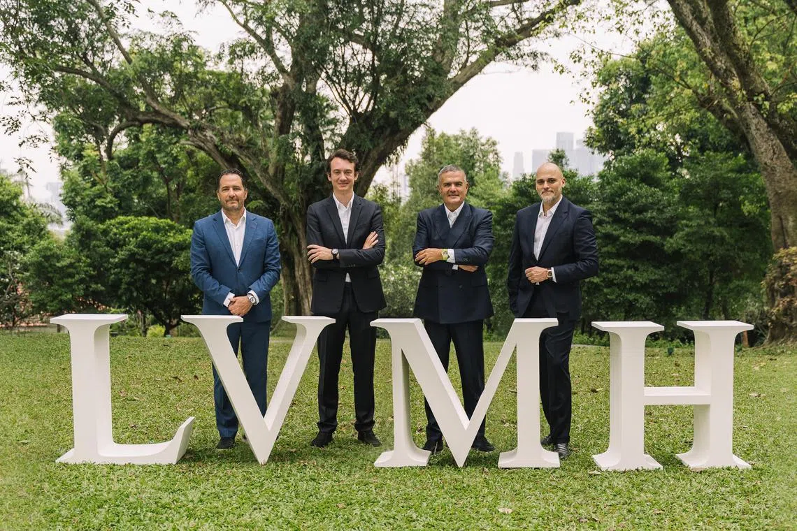 Frederic Arnault (second from left) recently announted several C-suite changes at LVMH involving (from left) Julian Tornare,  Ricardo Guadalupe and Antoine Pin. 