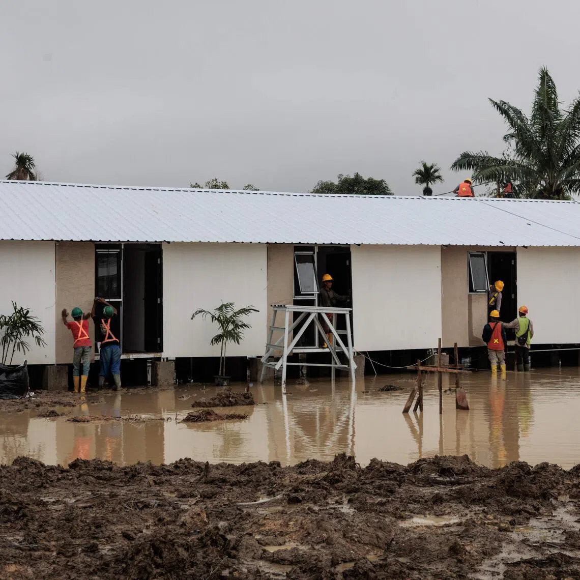 Temporary housing units built for residents evacuated by flash floods in Aceh Tamiang, Indonesia.