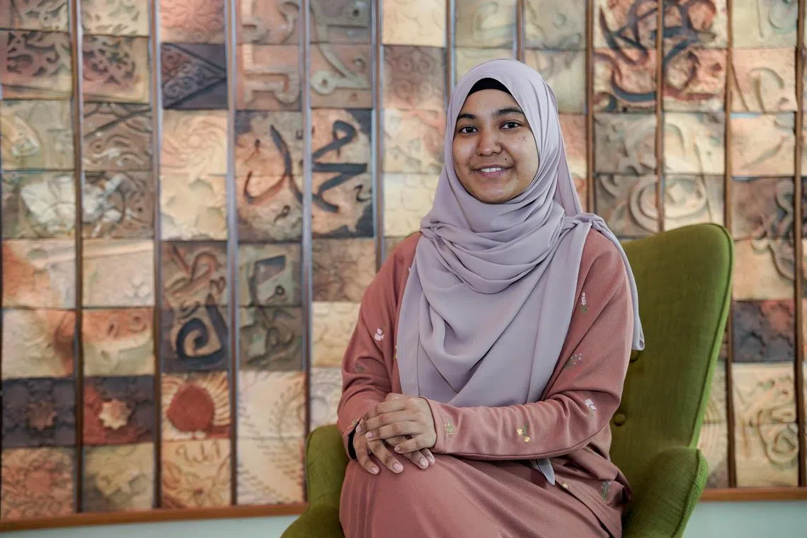 Promising Youth Award recipient, Nur Hidayah Mohd Tahir, 24, at Majlis Ugama Islam Singapura (MUIS) on August 10, 2023. 

(ST PHOTO: EUGENE TAN)

Promising Youth Award recipient, Ms Nur Hidayah Mohd Tahir, who created a storyboard for the educational vido on child abuse for pre-schools, both on national level and Mosque-based kindergartens.