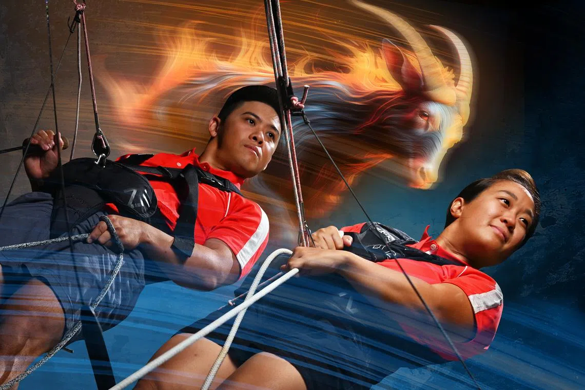 National sailors Denise Lim (right) and Justin Liu, who will be competing in the Nacra 17 event at the Sept 23-Oct 8 Asian Games.