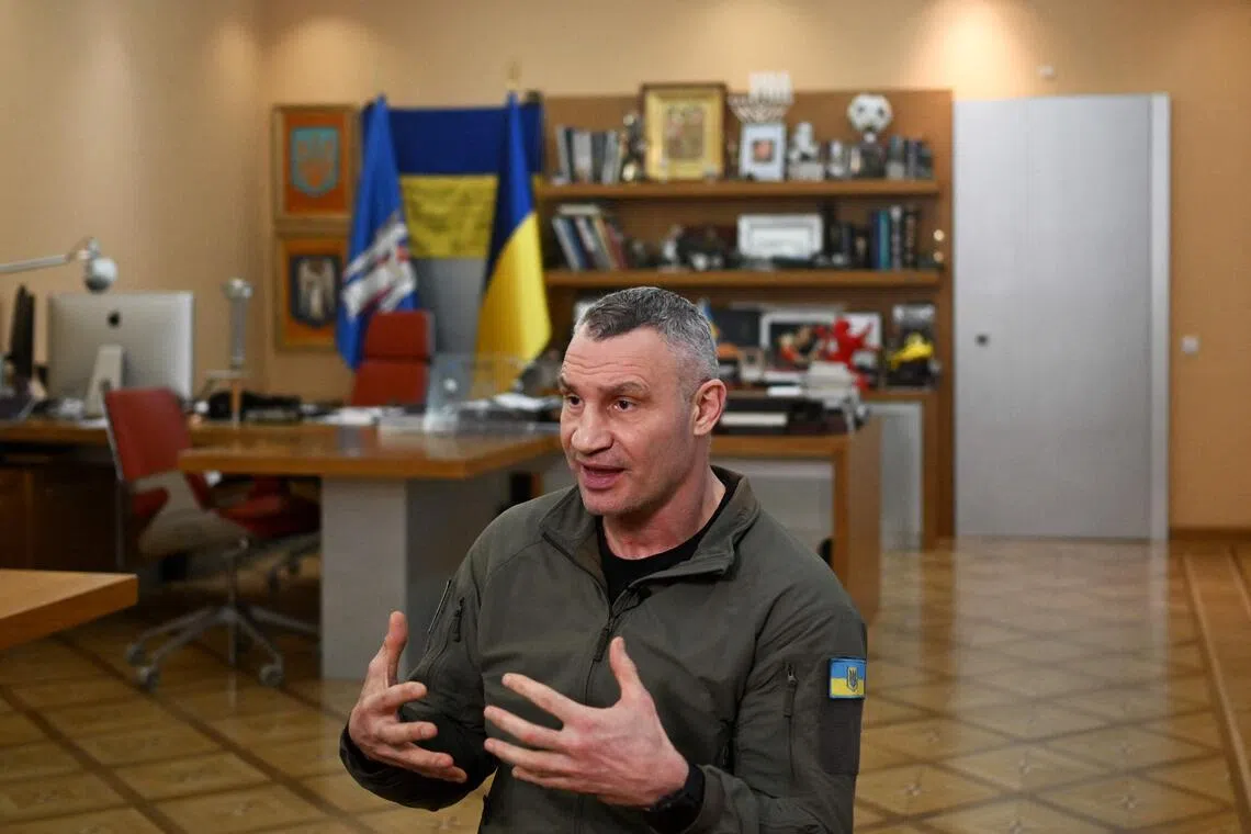 Mayor Vitali Klitschko speaking during an interview with AFP at his office in Kyiv on Jan 20.