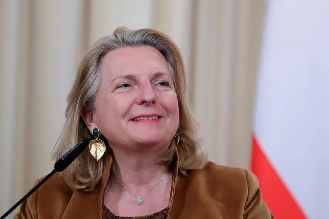 Austrian Foreign Minister Karin Kneissl reacts during a news conference following a meeting with her Russian counterpart Sergei Lavrov in Moscow, Russia March 12, 2019. REUTERS/Maxim Shemetov/File Photo
