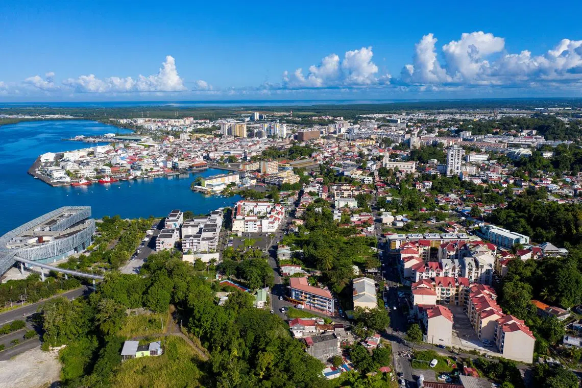 FILE PHOTO: An aerial view of Pointe-a-Pitre downtown, in Pointe-a-Pitre, Guadeloupe, November 22, 2021.  REUTERS/Ricardo Arduengo/File Photo