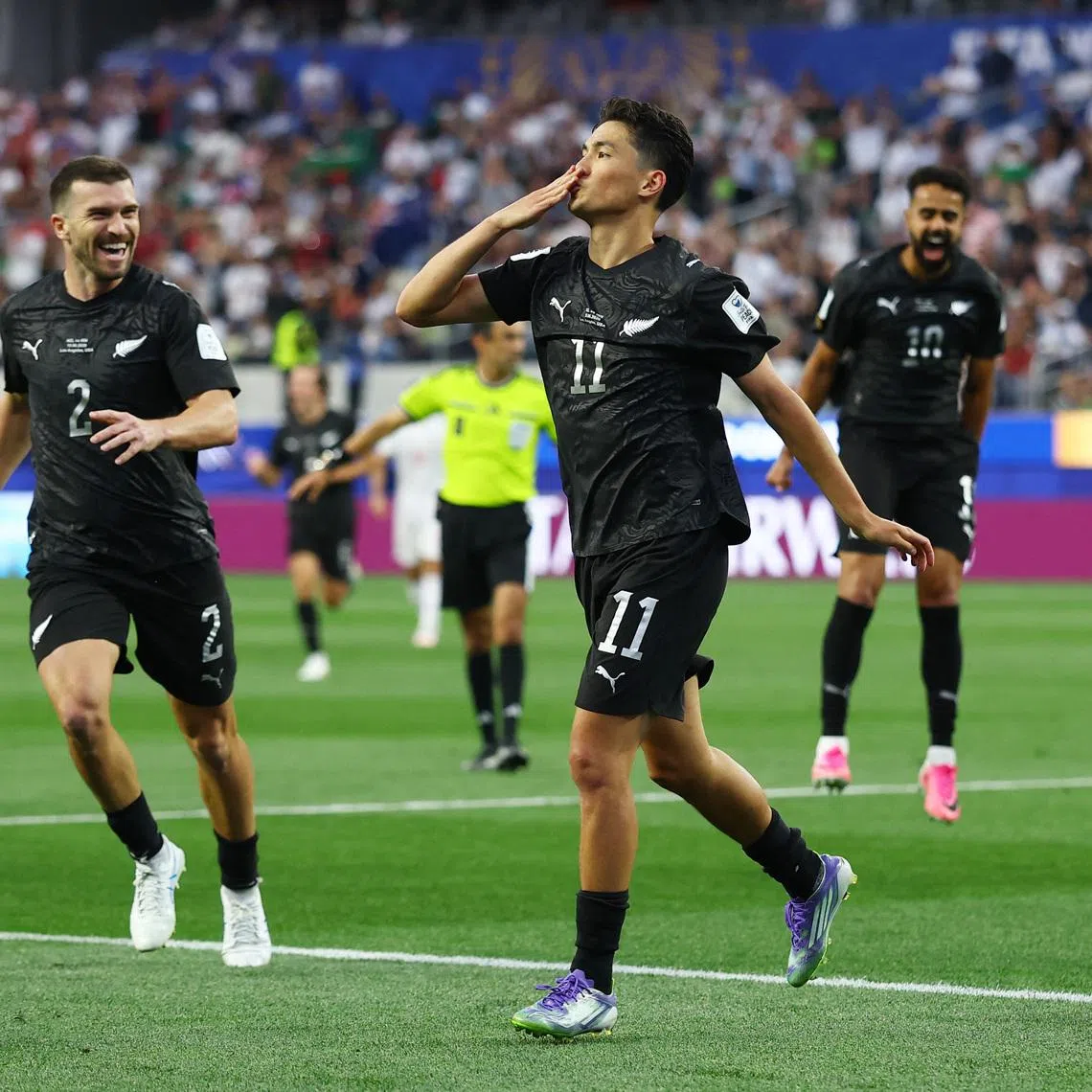 Soccer Football - FIFA World Cup 2026 - Group G - Iran v New Zealand - Los Angeles Stadium, Inglewood, California, U.S. - June 15, 2026 New Zealand's Elijah Just scores their second goal REUTERS/Matthew Childs