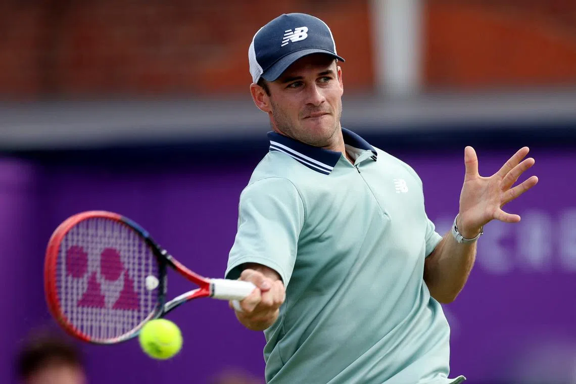 Tennis - Queen's Club Championships - The Queen's Club, London, Britain - June 21, 2024 Tommy Paul of the U.S. in action during his men's singles quarter final against Britain's Jack Draper Action Images via Reuters/Paul Childs