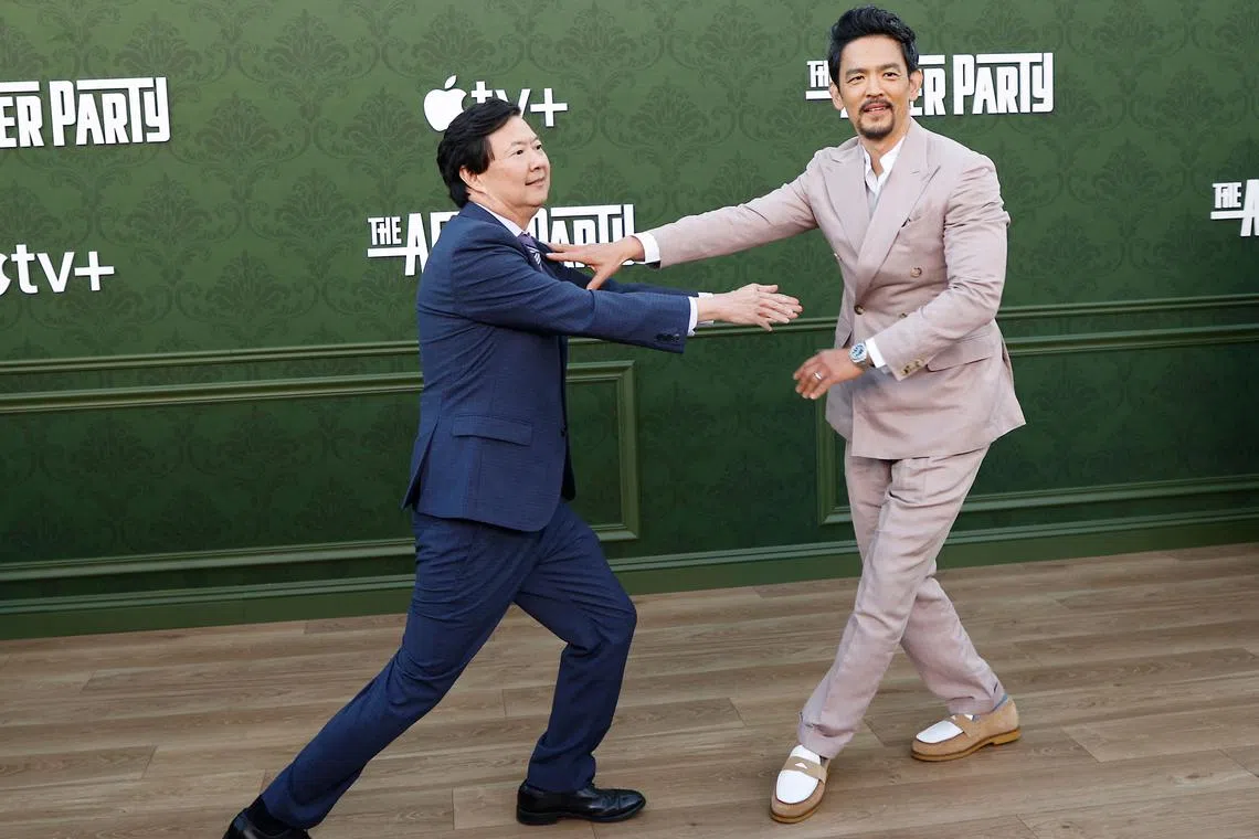 Asian-American actors Ken Jeong (left) and John Cho at the Season 2 premiere of The Afterparty in California on June 28.