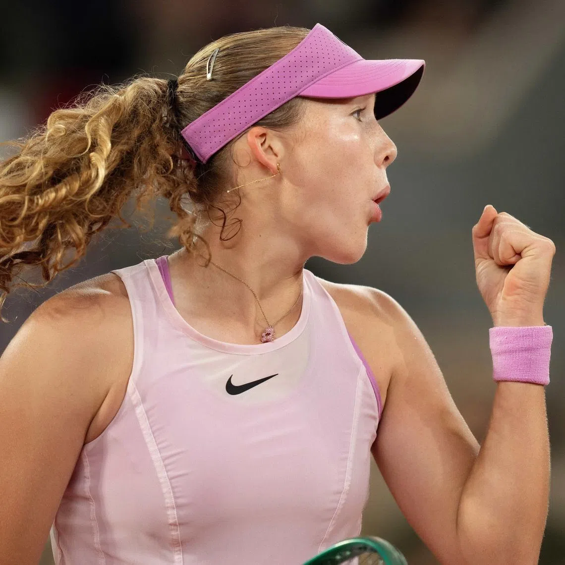Jun 2, 2026; Paris, France; Mirra Andreeva reacts during her match against Sorana Cirstea of Romania on day 10 at Stade Roland Garros. Mandatory Credit: Susan Mullane-Imagn Images