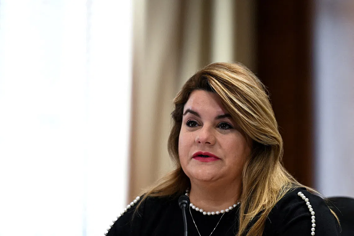 FILE PHOTO: Puerto Rico Governor Jenniffer Gonzalez-Colon testifies at a Senate Energy and Natural Resources Committee hearing \"to Examine the State of the U.S. Territories\" on Capitol Hill in Washington, D.C., U.S., June 17, 2026. REUTERS/Annabelle Gordon/File Photo