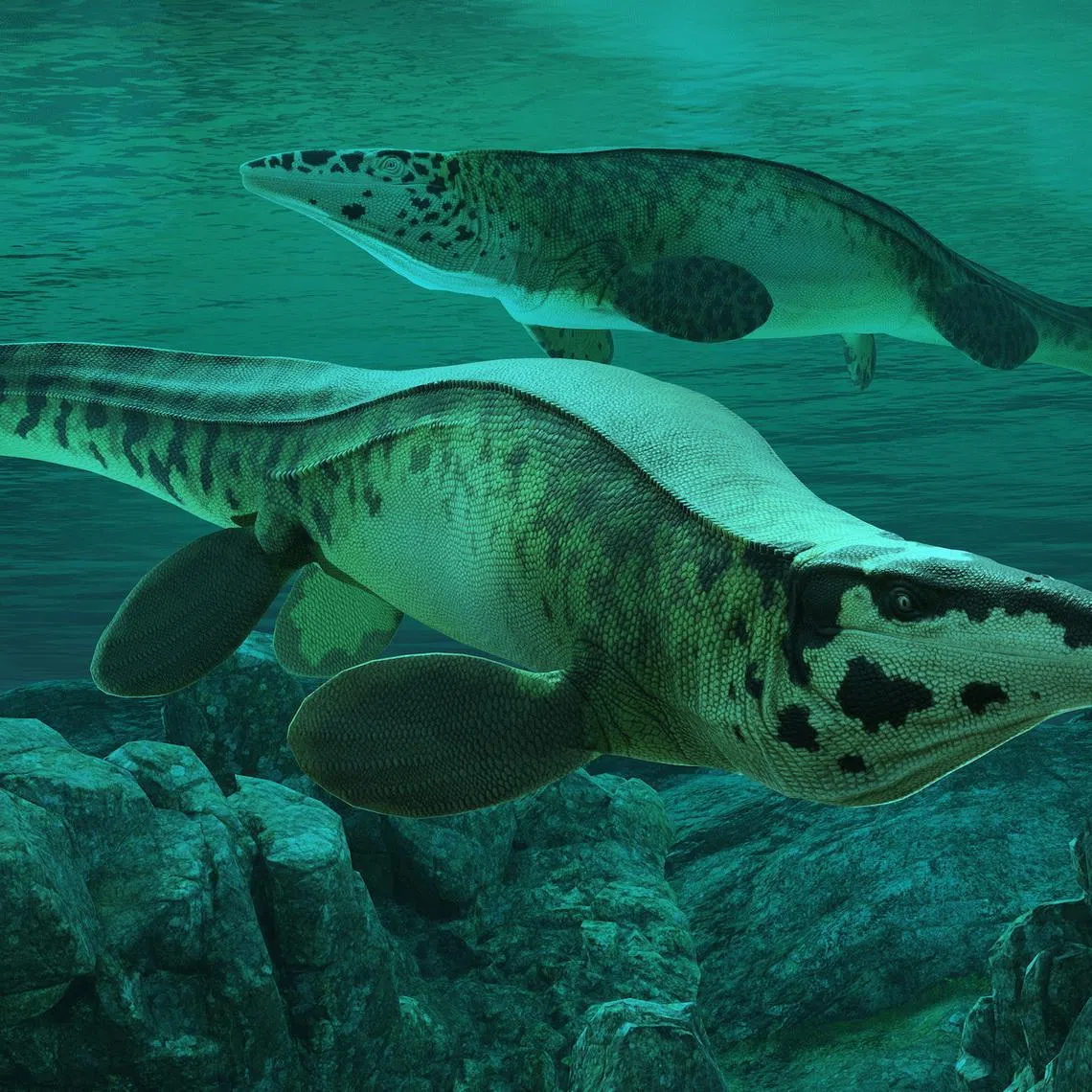 A reconstruction of the Cretaceous Period marine reptile Tylosaurus rex in the Cretaceous-era Western Interior Seaway of North America. The image was released on May 21, 2026. Alderon Games/Path of Titans/Handout via REUTERS