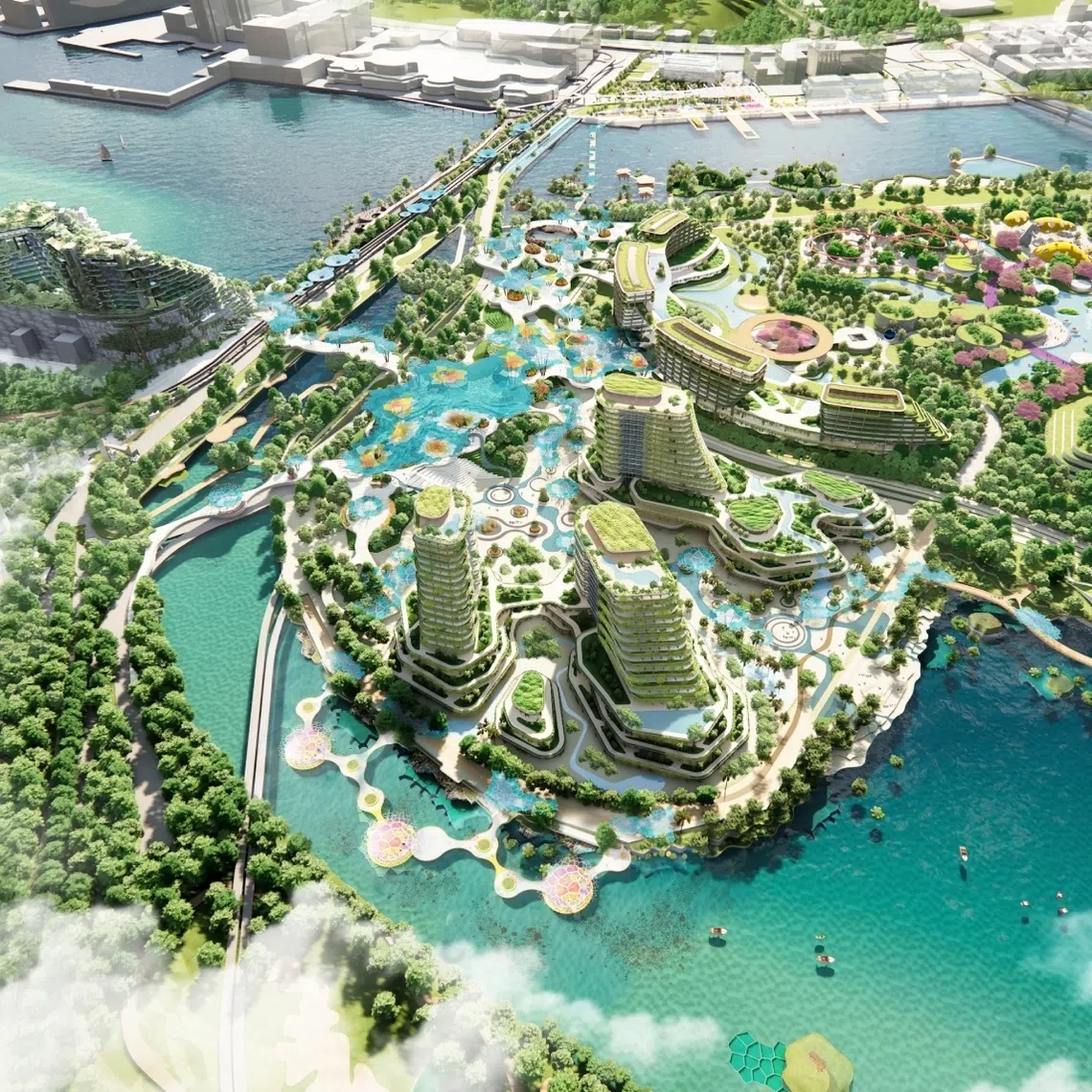 An artist’s impression of the Island Heart Transport Hub and the redeveloped western end of Pulau Brani.