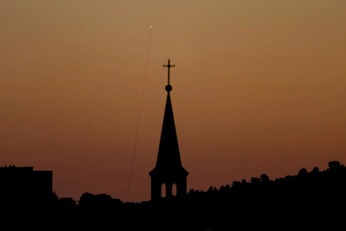An interceptor missile is seen from Jerusalem, after missiles are launched from Iran, on June 18, 2025. 