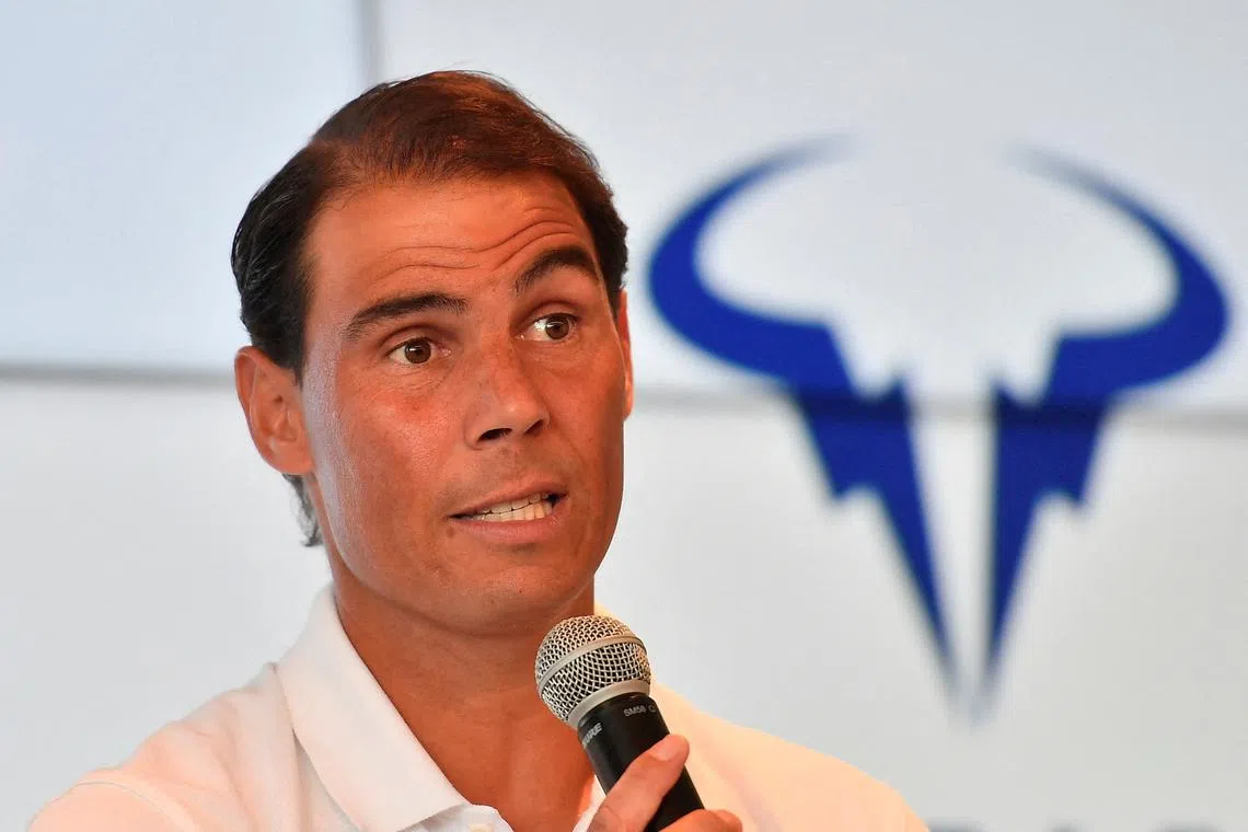 FILE PHOTO: Tennis - Rafael Nadal Press Conference - Rafa Nadal Academy, Mallorca, Spain - May 18, 2023 Spain's Rafael Nadal reacts during a press conference REUTERS/Miquel Borras/File Photo