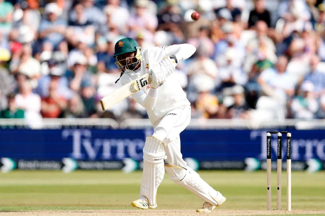 Cricket - International Test Match Series - England v Zimbabwe - Trent Bridge, Nottingham, Britain - May 23, 2025 Zimbabwe's Tafadzwa Tsiga in action Action Images via Reuters/Peter Cziborra